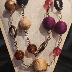 Handcrafted Multicolor Statement Necklace – Purple & Brown Beads